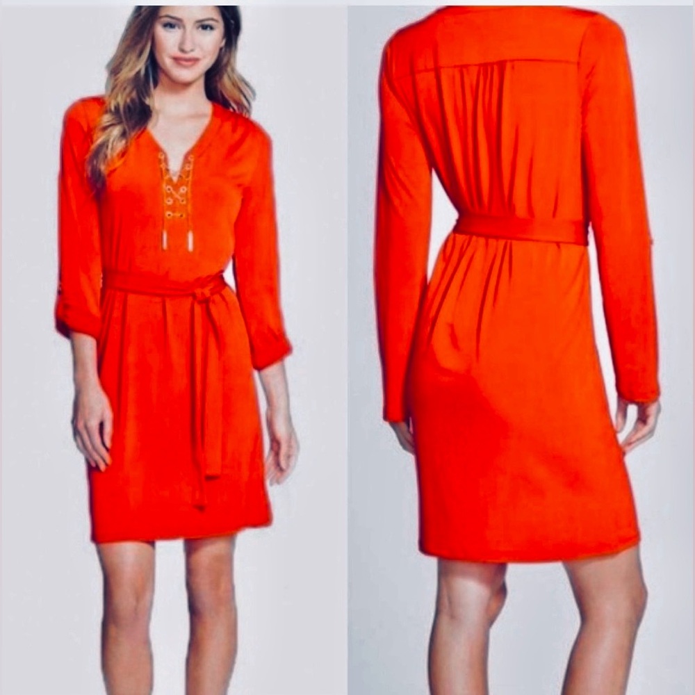 Michael Kors Red Lace-Up Long Sleeve Dress (Size M) - Brand New🌹✨